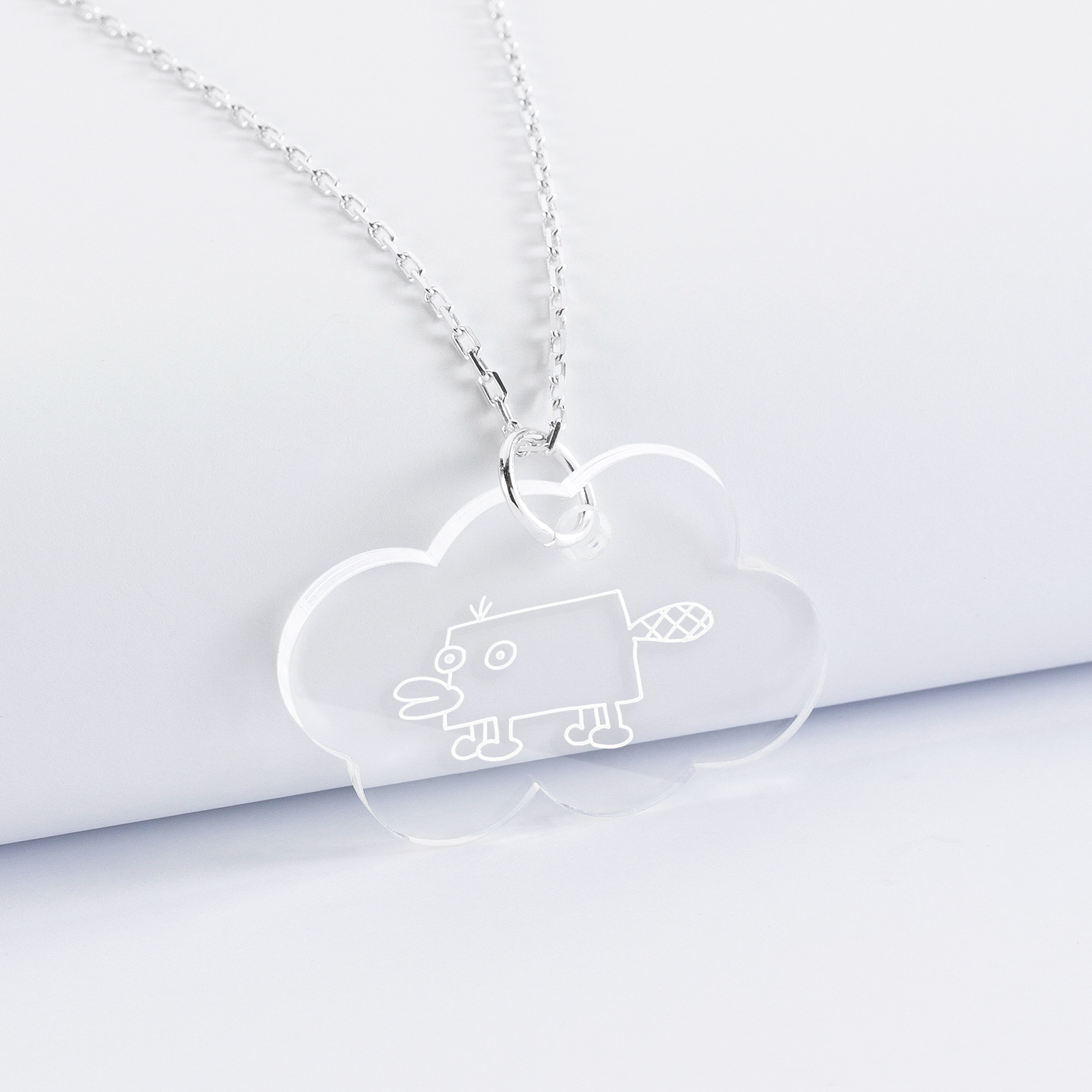 Personalised cloud acrylic engraved medallion pendant 35x26mm - sketch