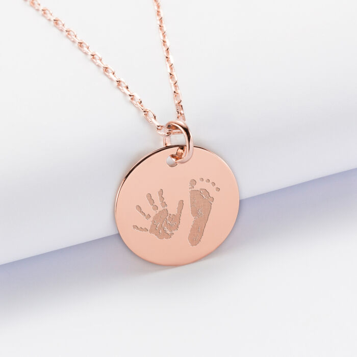  Personalised engraved rose gold plated medallion pendant 19 mm - sketch