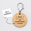 Personalised engraved wooden "Papa on t'aime" special edition round medallion keyring 50mm