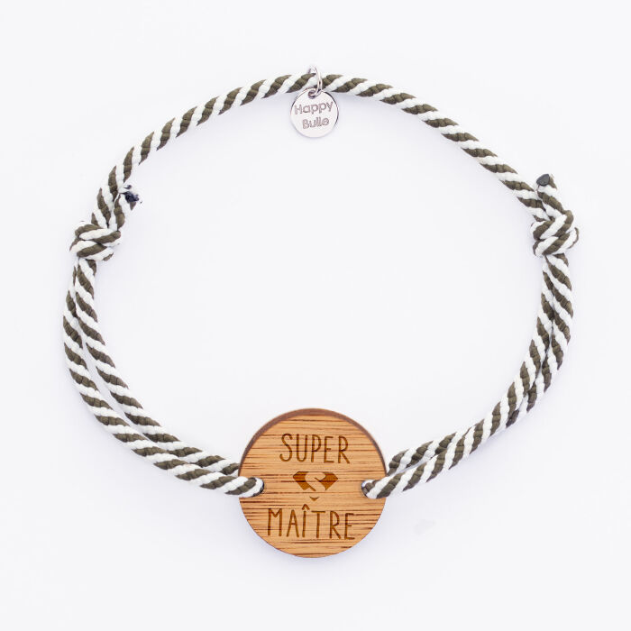 Bracelet homme personnalisé cordon marin tressé médaille gravée bois ronde 2 trous 21 mm - Edition spéciale "Super Maitre" 2