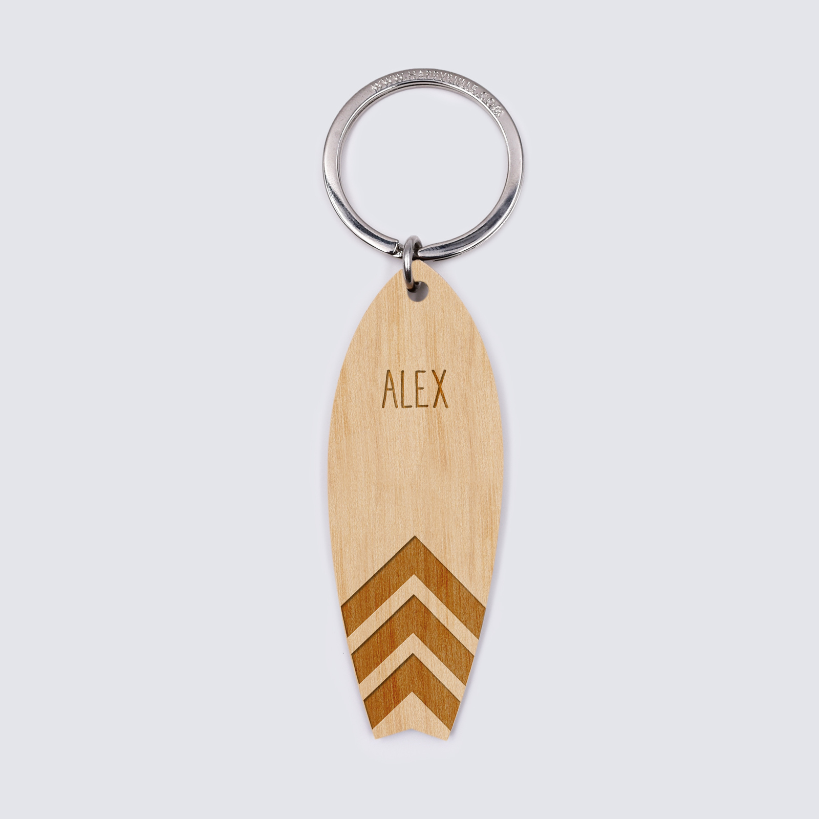 Personalised engraved wooden Surfboard medallion keyring