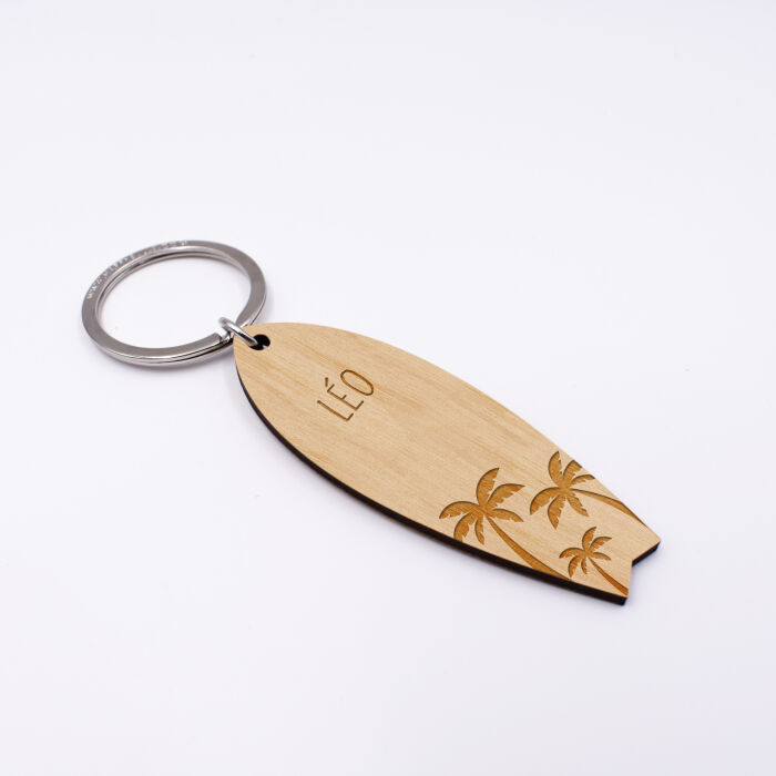Porte-clés personnalisé médaille gravée bois Planche de Surf - 2