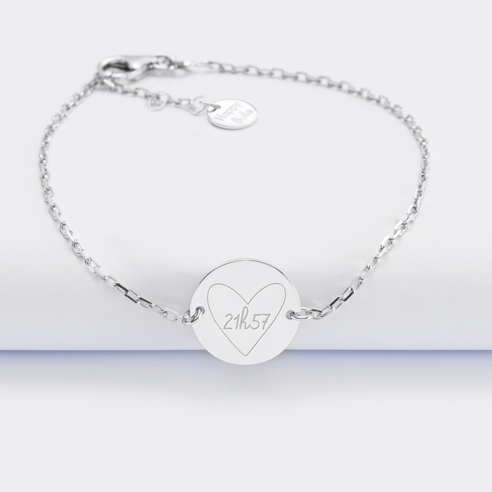 Personalised engraved 2-hole silver medallion chain bracelet 15mm