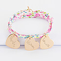 Personalised Liberty bracelet with 3 gold plated engraved heart medallions 19x21mm - writing