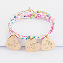 Personalised Liberty bracelet with 3 gold plated engraved heart medallions 19x21mm - sketches