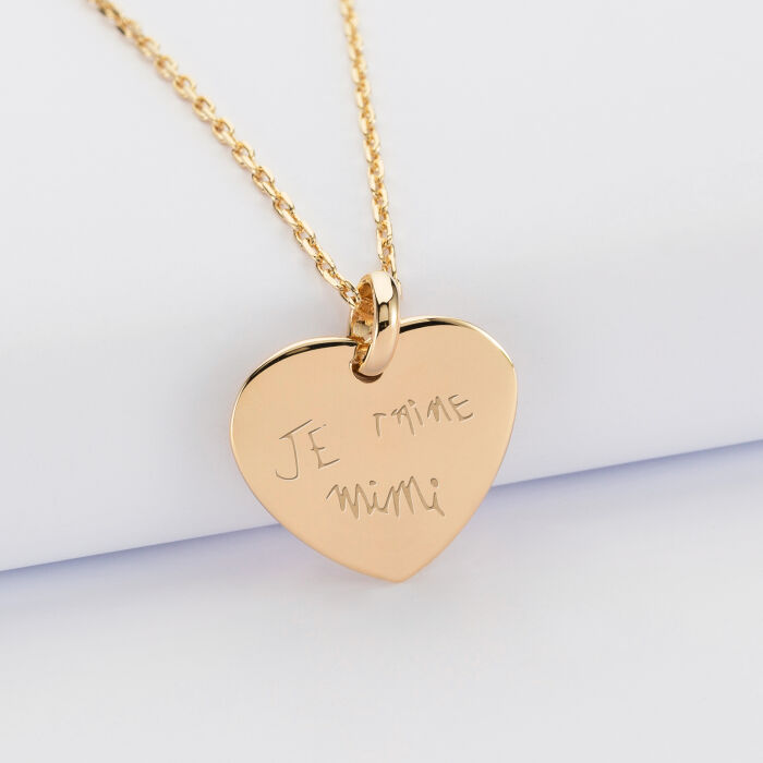 Personalised rounded heart 21x20mm gold plated engraved medallion pendant - writing
