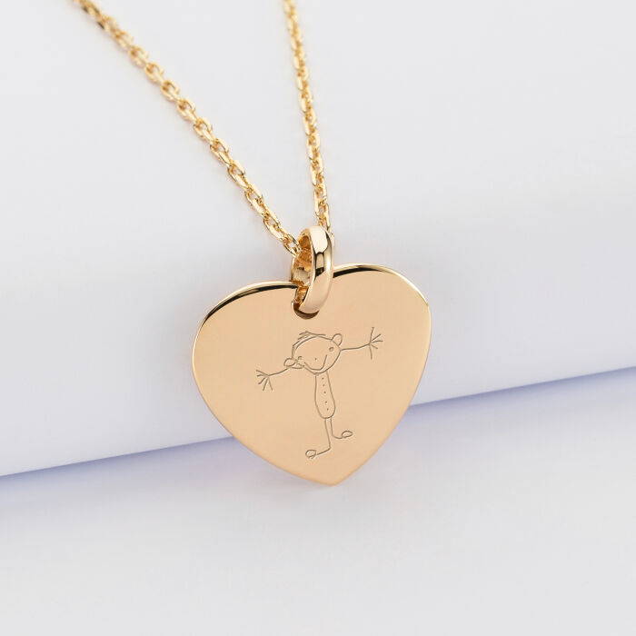 Personalised rounded heart 21x20mm gold plated engraved medallion pendant - sketch