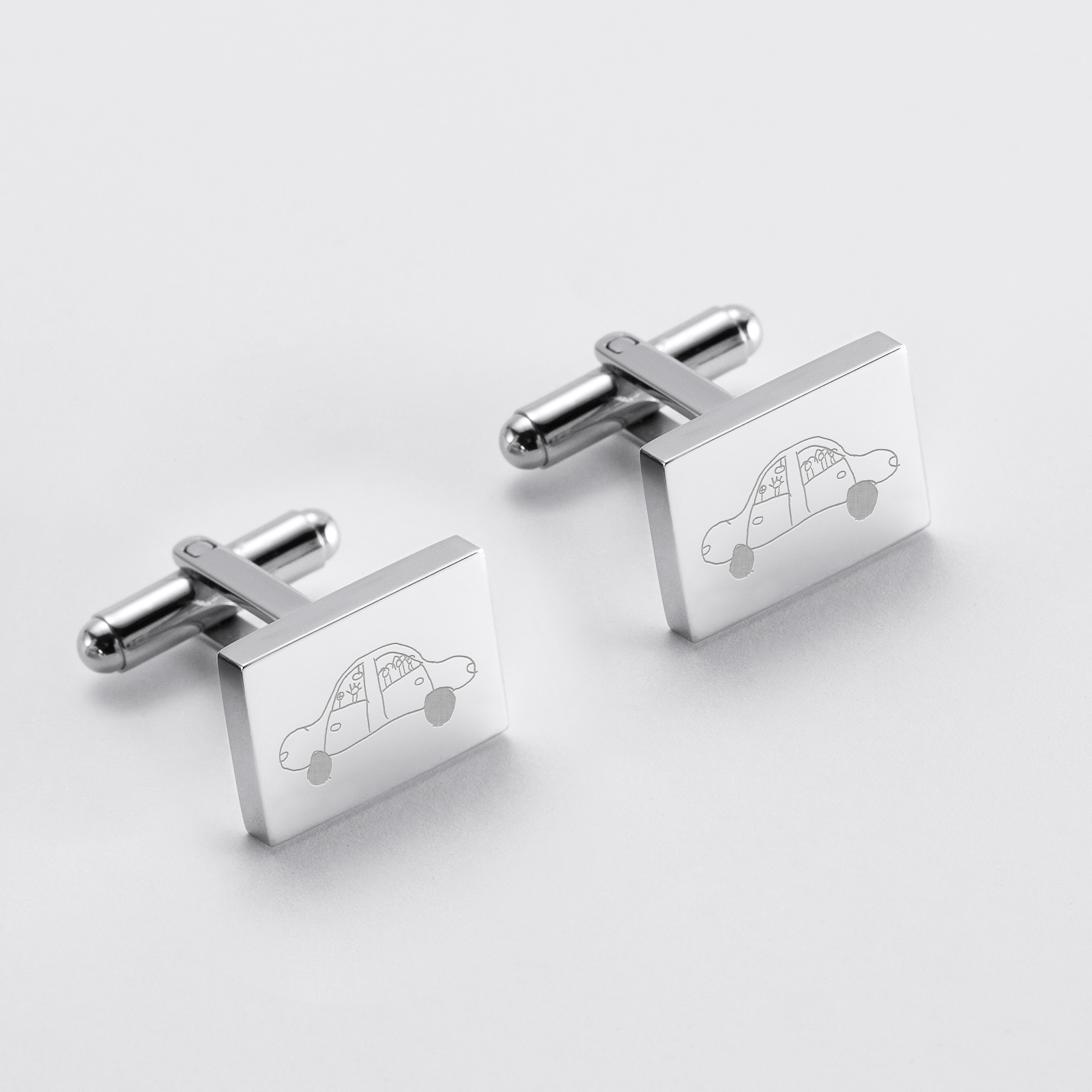 Personalised engraved silver plated rectangular cufflinks - sketch