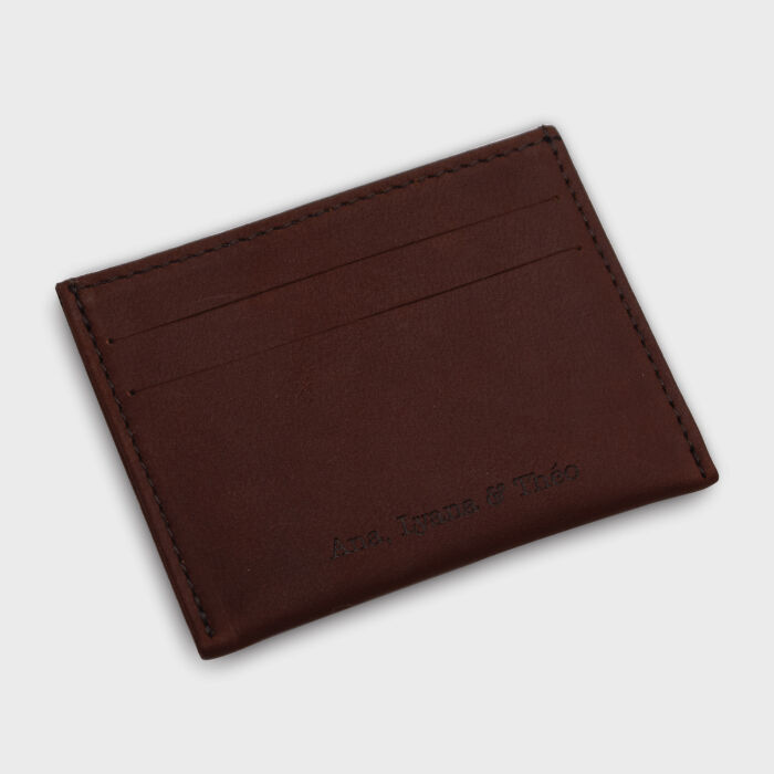 Personalised leather card holder cognac colour 9,7x7,3cm