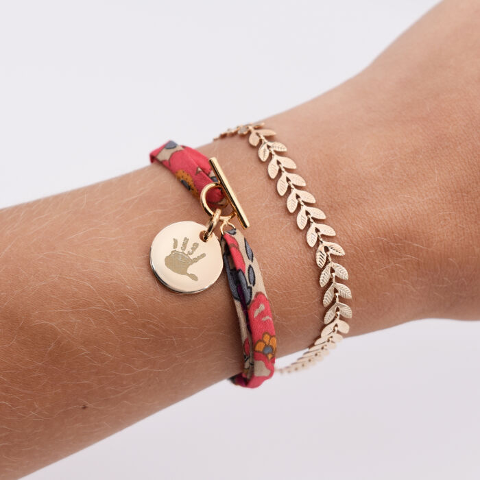 Duo bracelets personnalisés plaqué or Epi et Liberty fermoir médaille gravée 15 mm - empreinte