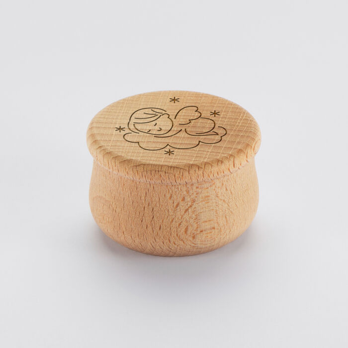 Personalised engraved wooden box for baby teeth 60x35mm - illustration