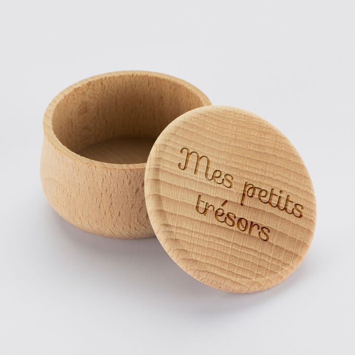 Personalised engraved wooden box for baby teeth 60x35mm - text