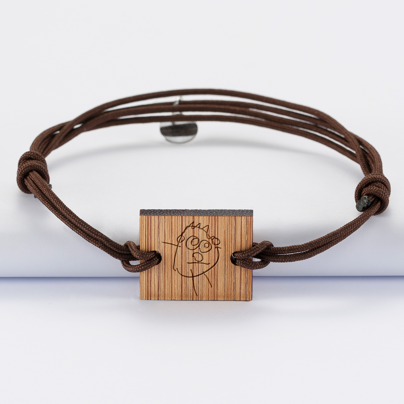 Gents personalised engraved wooden rectangular 2-hole medallion bracelet 22x18mm - sketch
