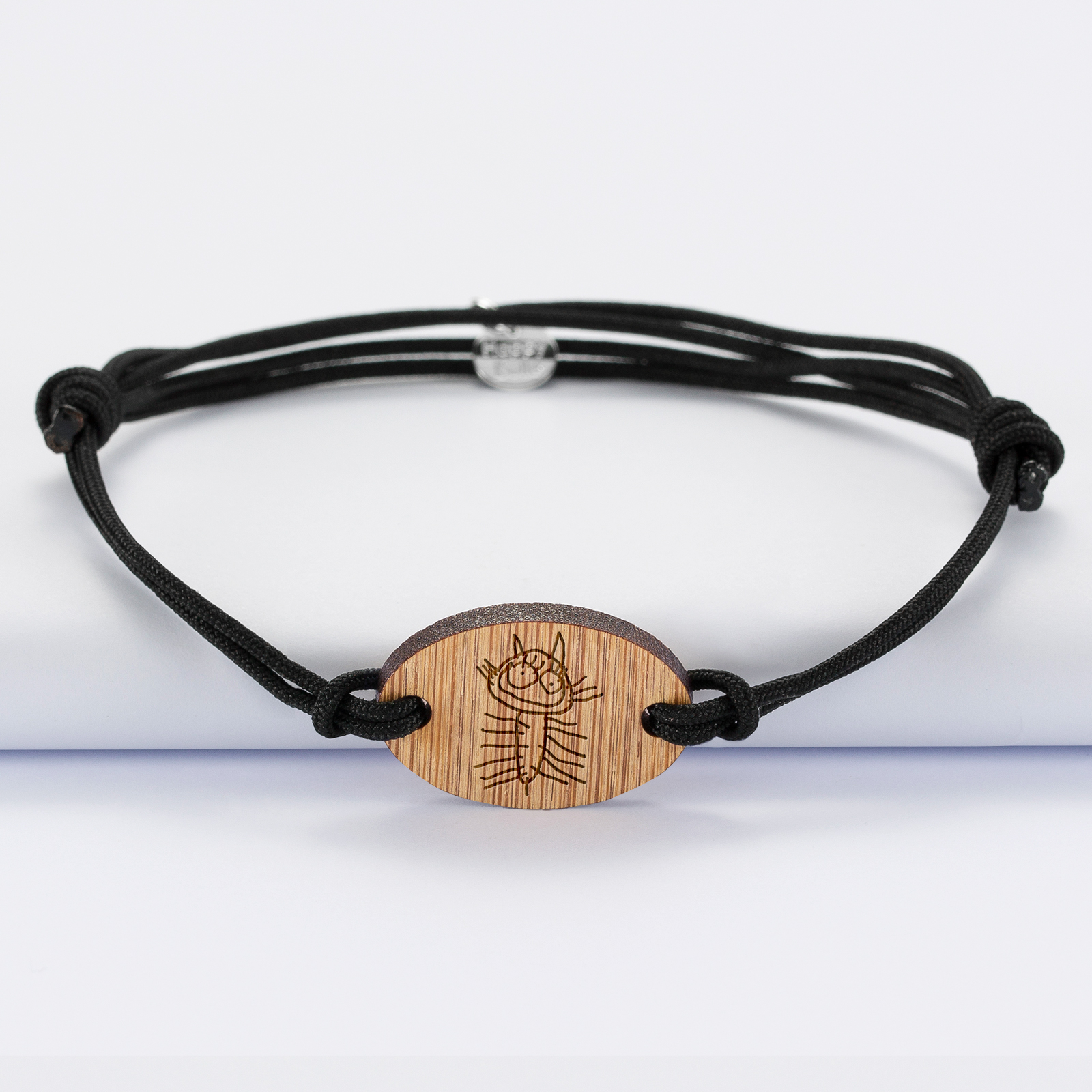 Gents personalised engraved wooden oval 2-hole medallion bracelet 25x17mm - sketch