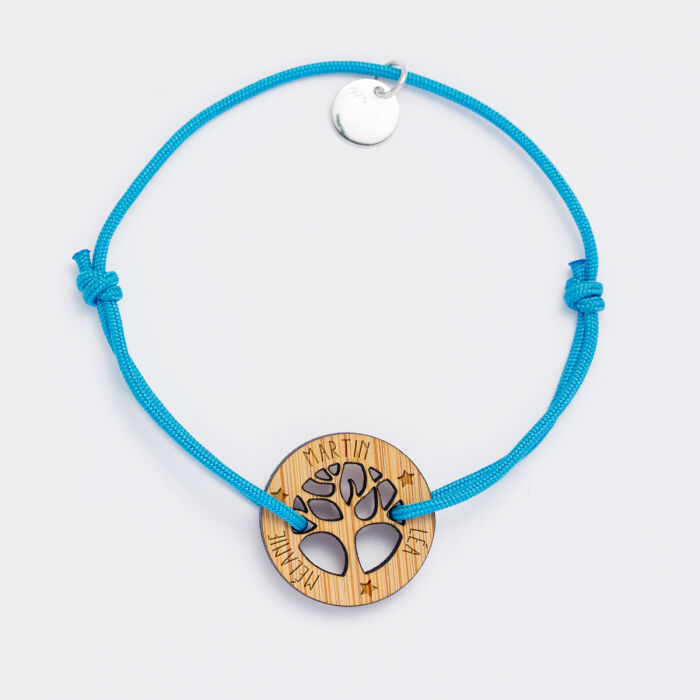 Personalised engraved tree of life wooden medallion bracelet 20mm - names 2