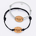 Pair of personalised bracelets with engraved oval wooden medallions 25x17mm sketches