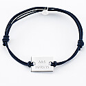 Men's double cord bracelet with personalised engraved rectangular silver medallion 23x16mm text