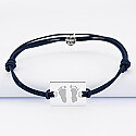 Men's double cord bracelet with personalised engraved rectangular silver medallion 23x16mm imprints