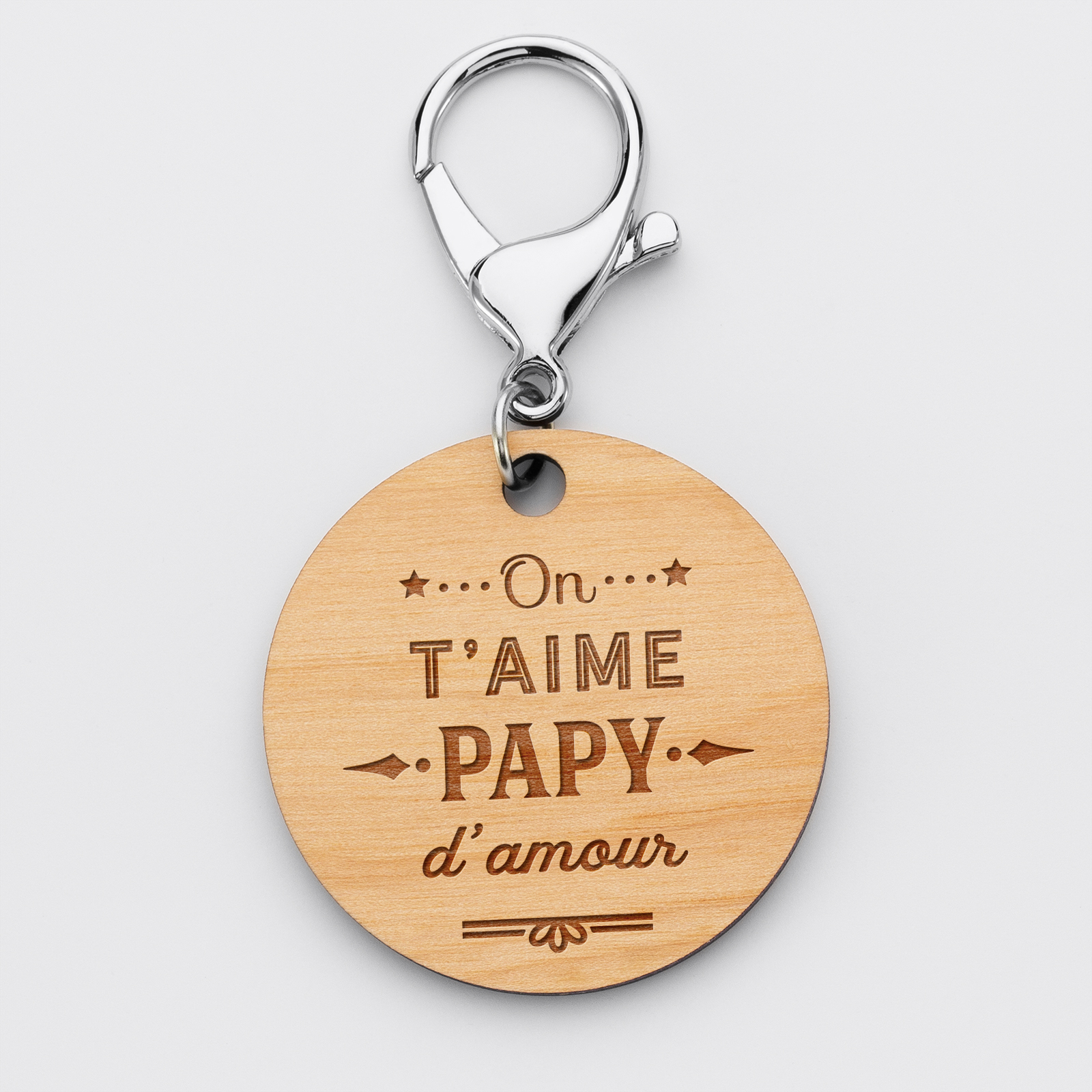 Engraved wooden "we love you Granddad" special edition round medallion keyring 50mm