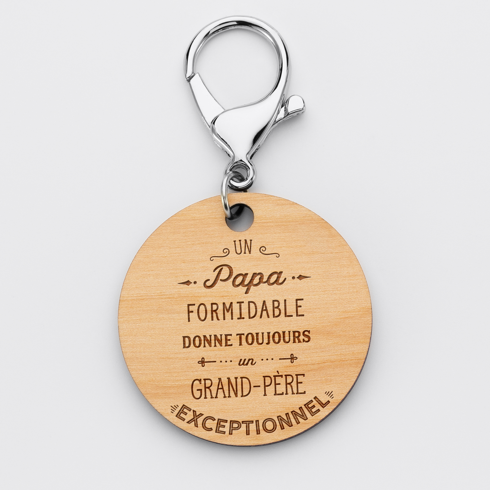 Porte-clés gravé bois médaille ronde 50 mm - Edition spéciale "Grand-Père Exceptionnel"