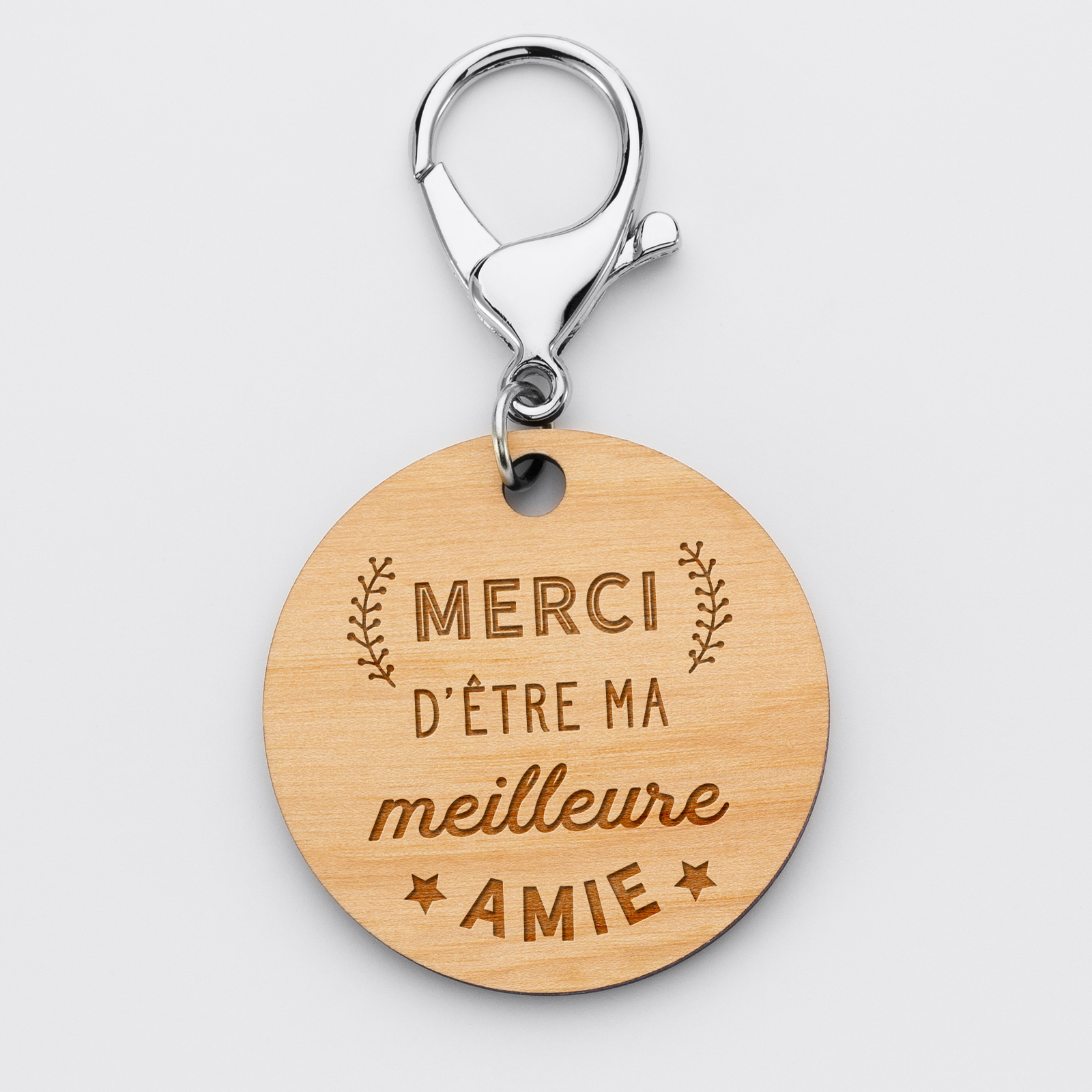 Porte-clés gravé bois médaille ronde 50 mm - Edition spéciale "Meilleure Amie"