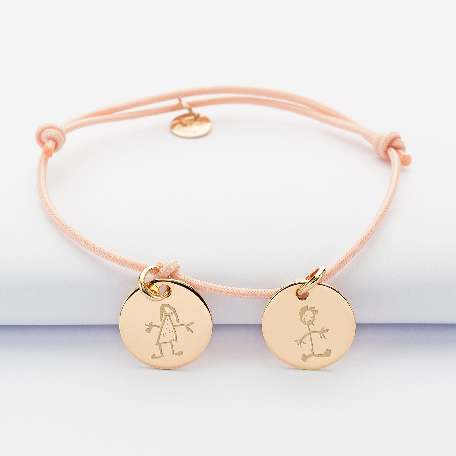 Personalised bracelet with 2 gold plated engraved sleeper medallions 15mm sketch