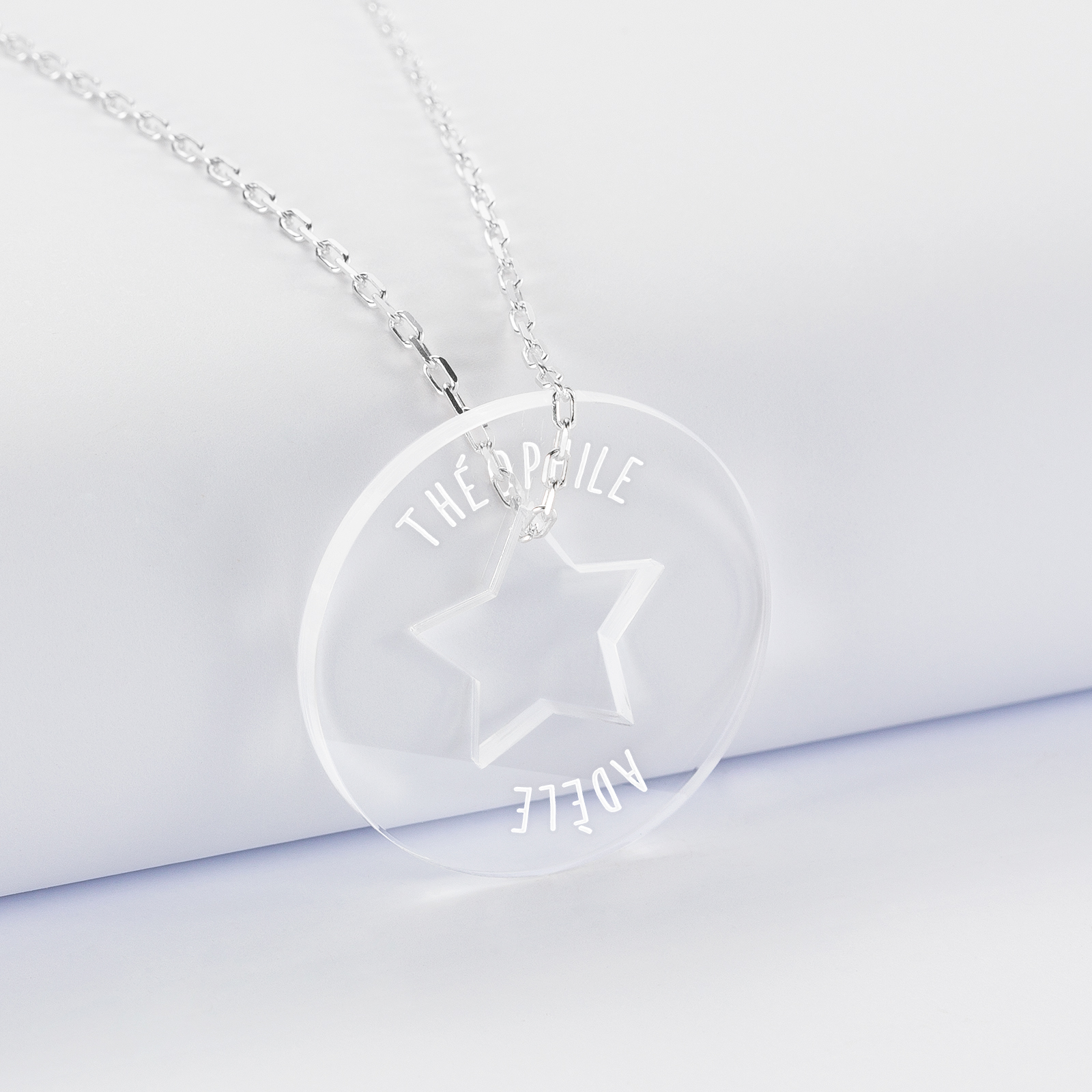 Personalised engraved acrylic star target medallion pendant 28mm - names 1