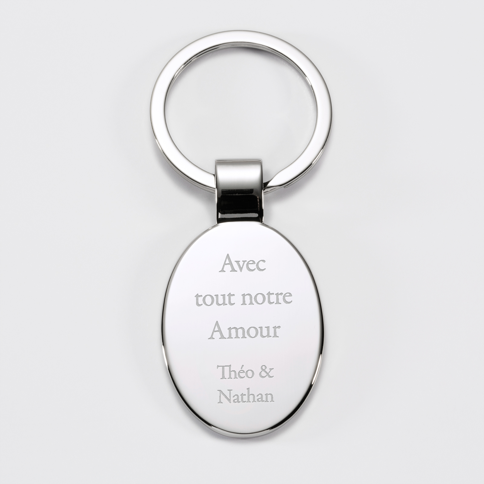 Personalised engraved oval steel keyring 30x41mm text 2