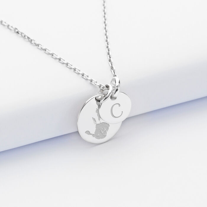 Personalised engraved silver medallion pendant 15 mm and round charm 10mm imprint
