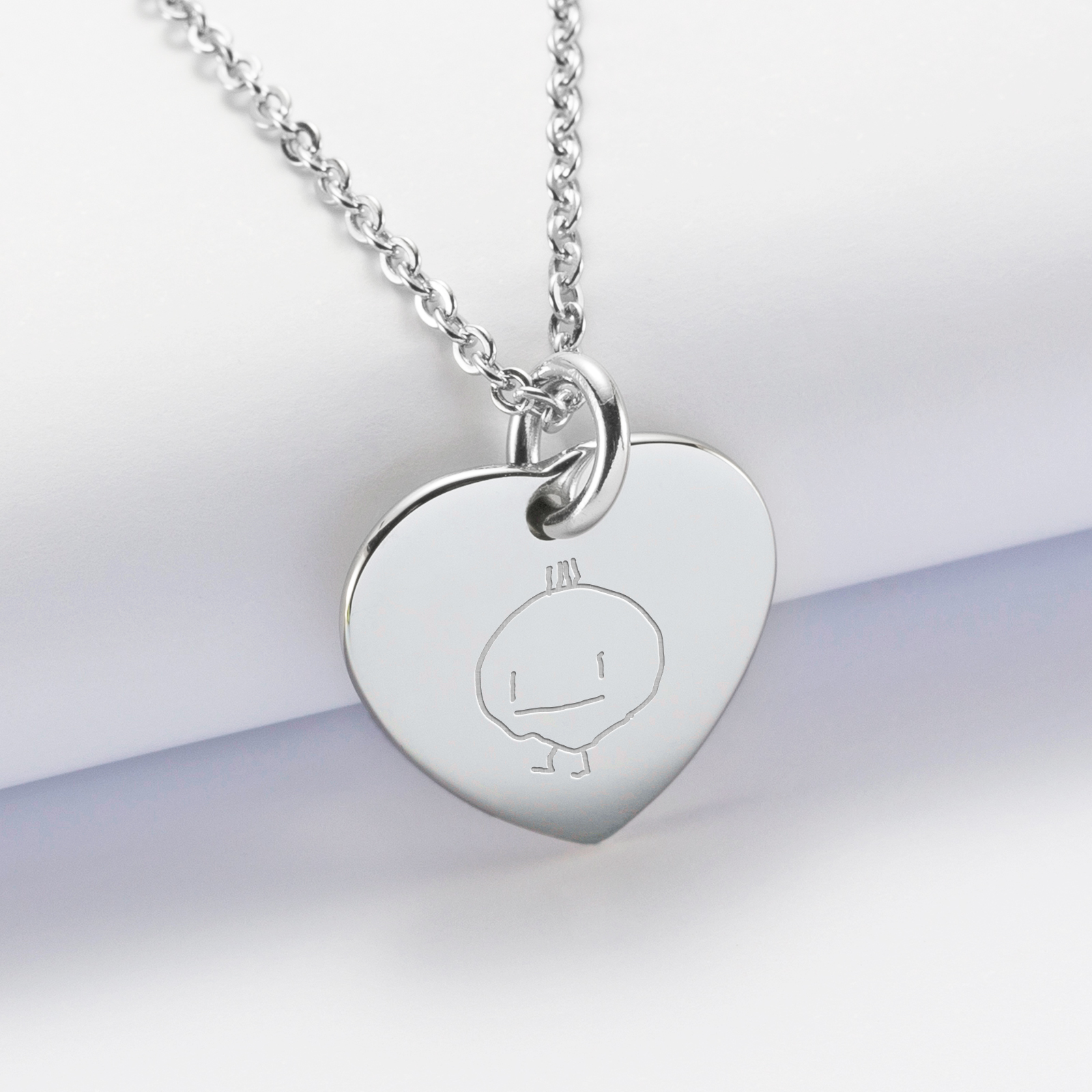 Personalised engraved steel heart medallion pendant 20x18mm - sketch