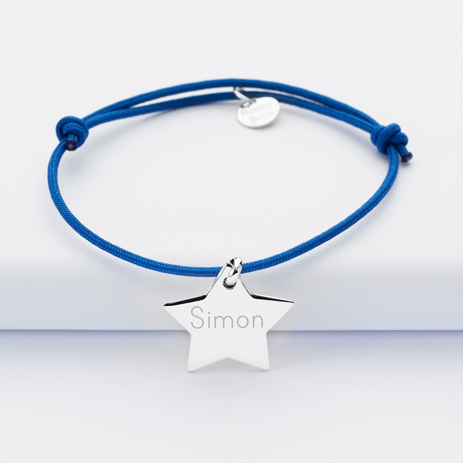 Bracelet with personalised engraved star silver name medallion 20x20mm - name