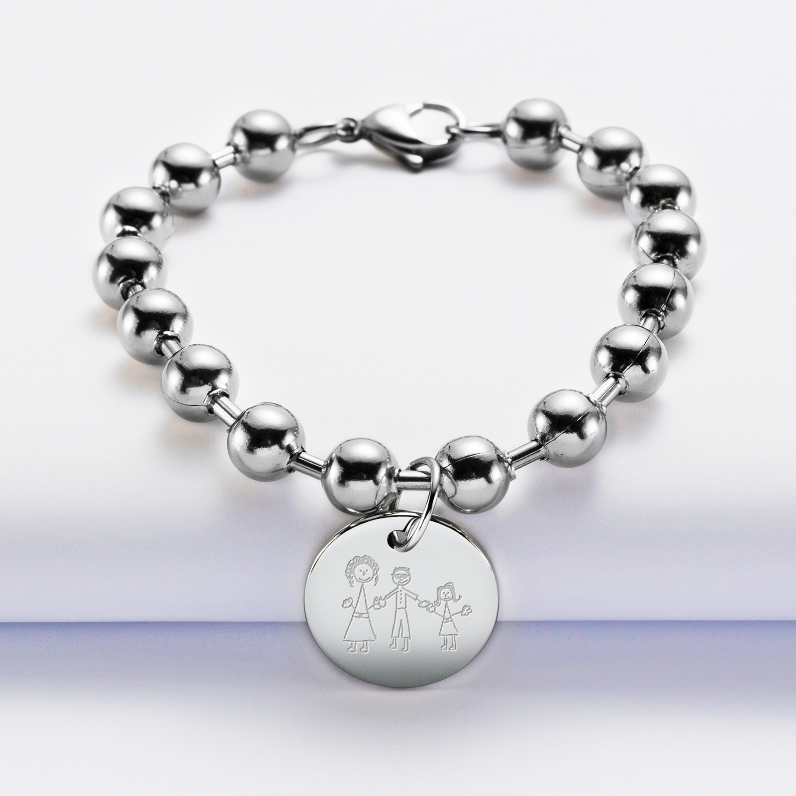 Bracelet Perles Argent Sterling Personnalisable Avec Gravure - Fait Main, Fermoir Homard