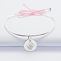 Personalised silver and cord bangle bracelet and 15mm engraved medallion - imprint