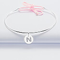 Personalised silver and cord bangle bracelet and 11 mm initial letter engraved medallion