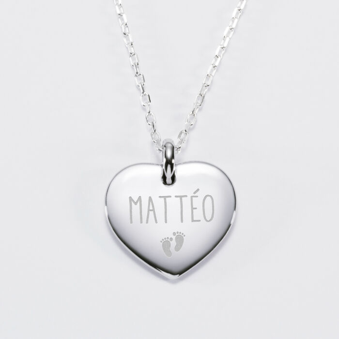 Personalised rounded heart 21x20mm silver engraved medallion pendant - name