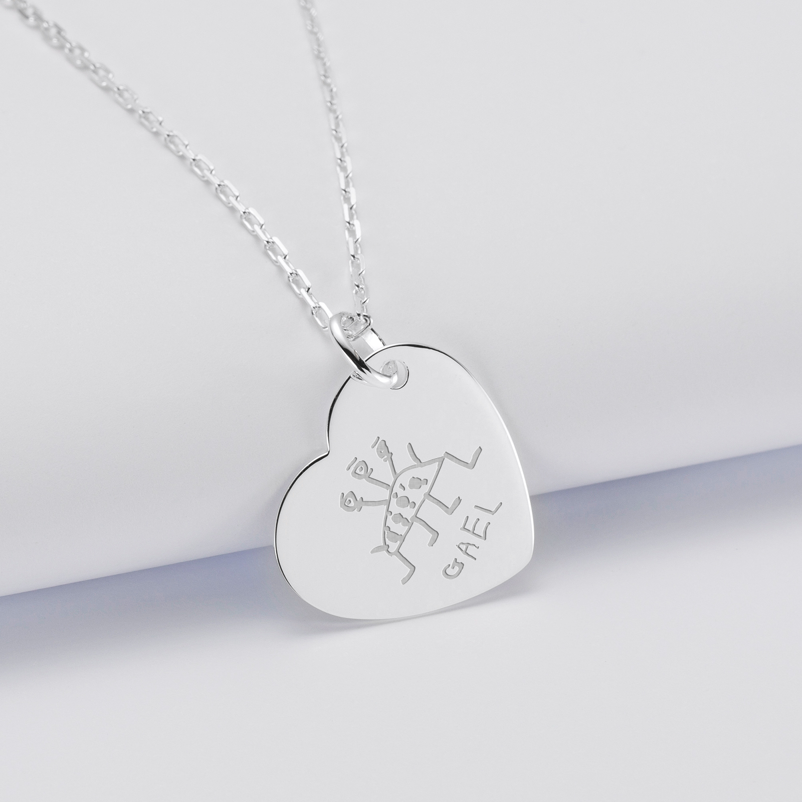 Personalised engraved silver heart medallion pendant 19x21mm - sketch