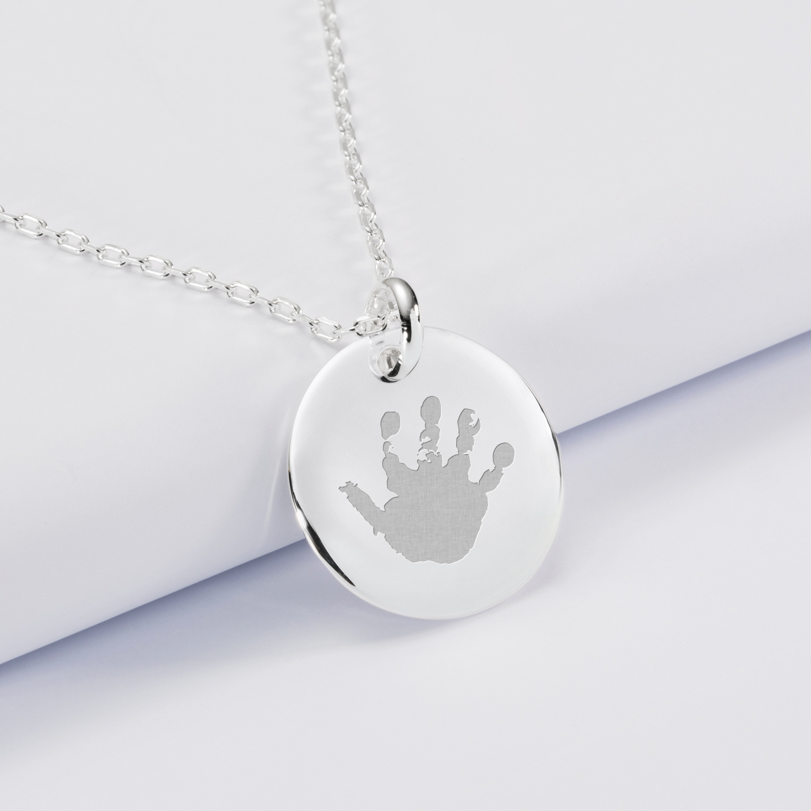 Personalised engraved rounded silver medallion pendant 20 mm - imprint