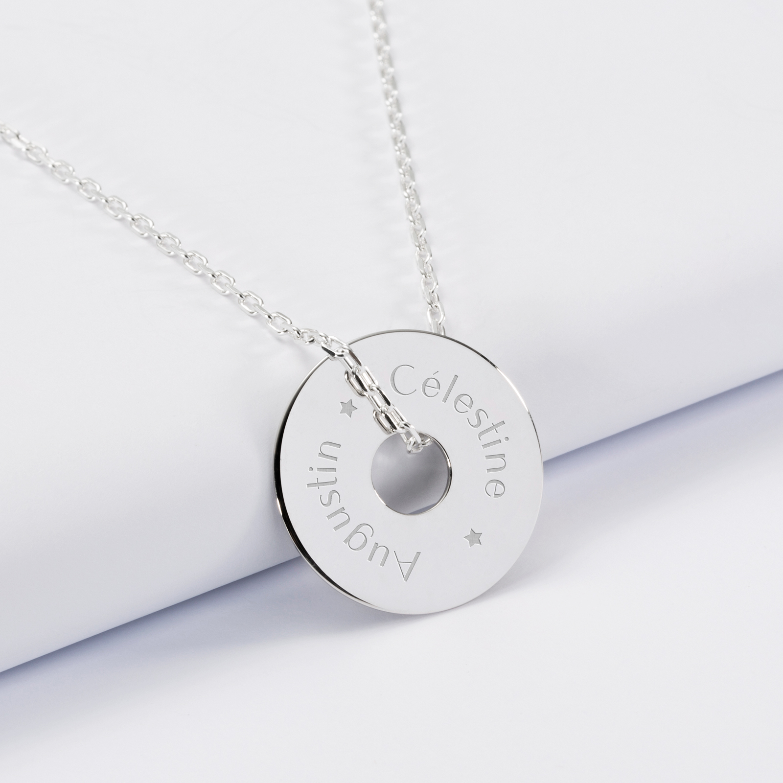 Personalised pendant engraved silver open disc 20mm