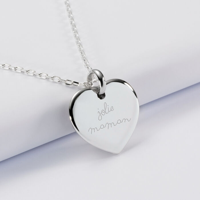 Personalised rounded heart 21x20mm silver engraved medallion pendant - writing