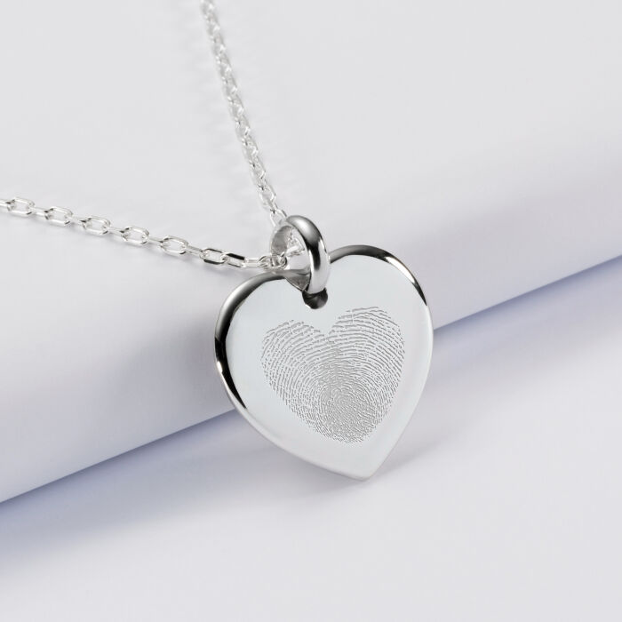 Personalised rounded heart 21x20mm silver engraved medallion pendant - fingerprints