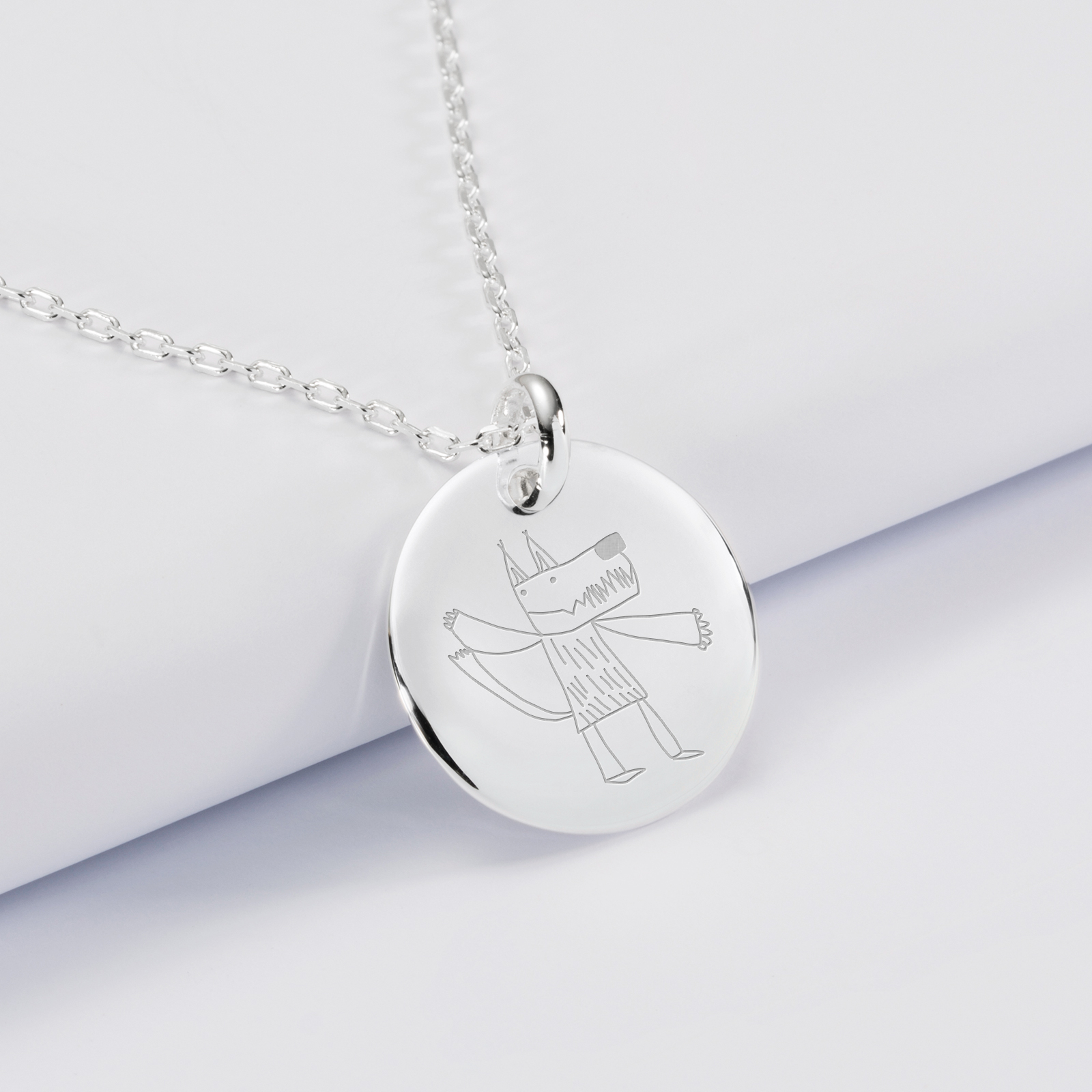 Personalised engraved gents rounded silver medallion pendant 20mm - sketch