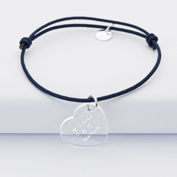 Personalised engraved heart acrylic sleeper medallion bracelet 19x21mm - writing
