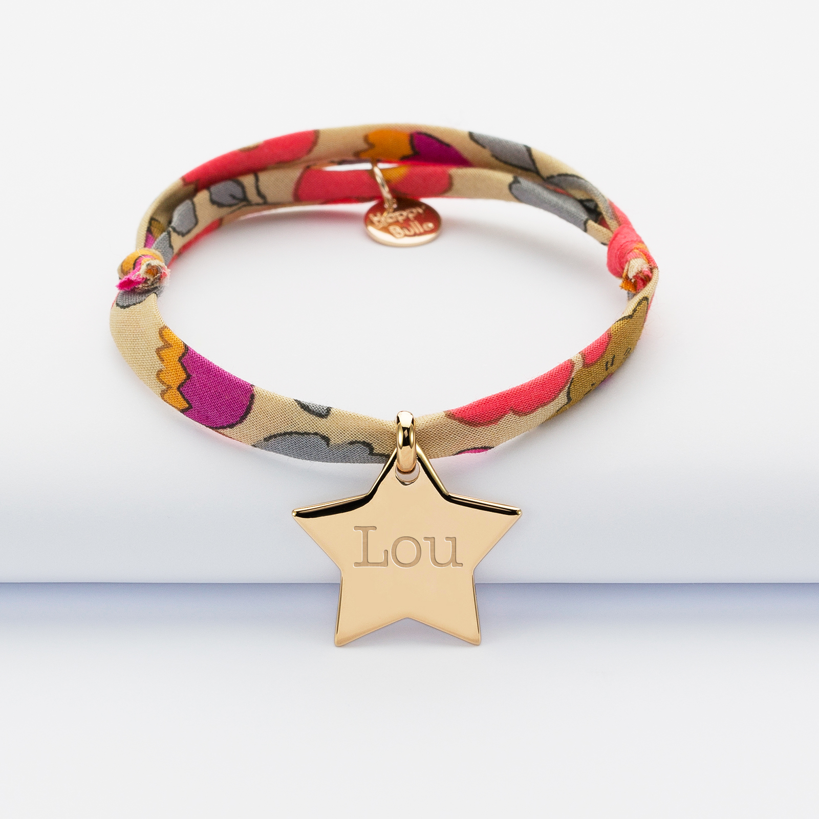 Bracelet enfant Liberty personnalisé prénom médaille gravée plaqué or étoile 20x20 mm - prénom 1