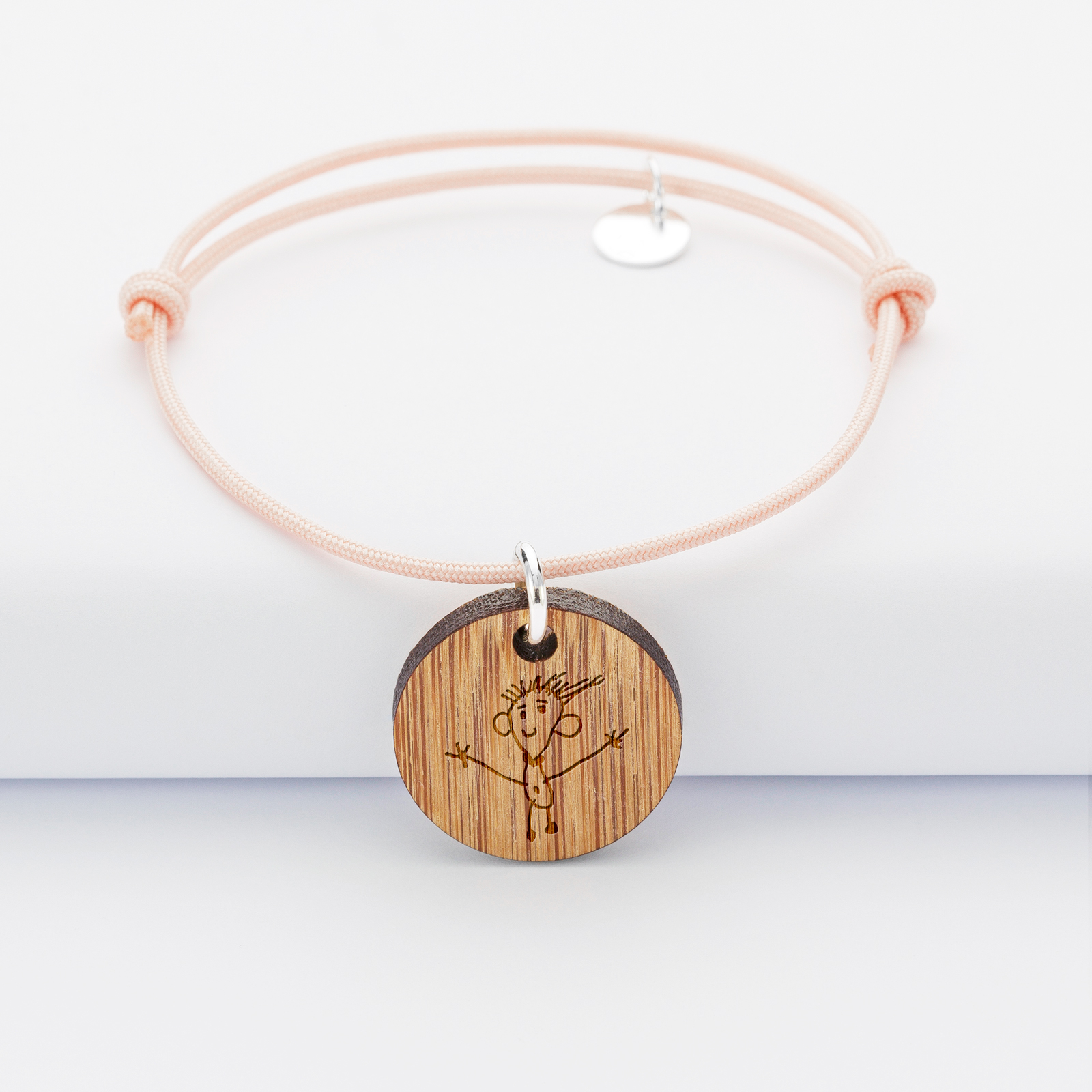 Personalised engraved wooden round target sleeper medallion bracelet 20mm - sketch