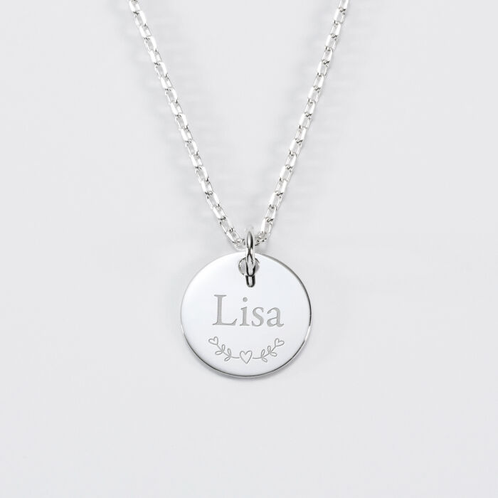Personalised engraved silver medallion pendant 15 mm name