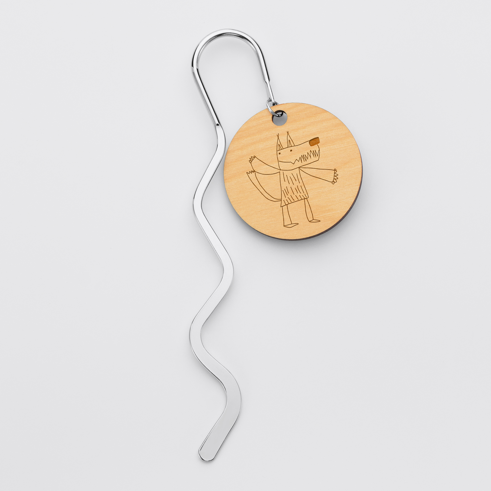 Personalised engraved wooden round medallion steel bookmark - sketch