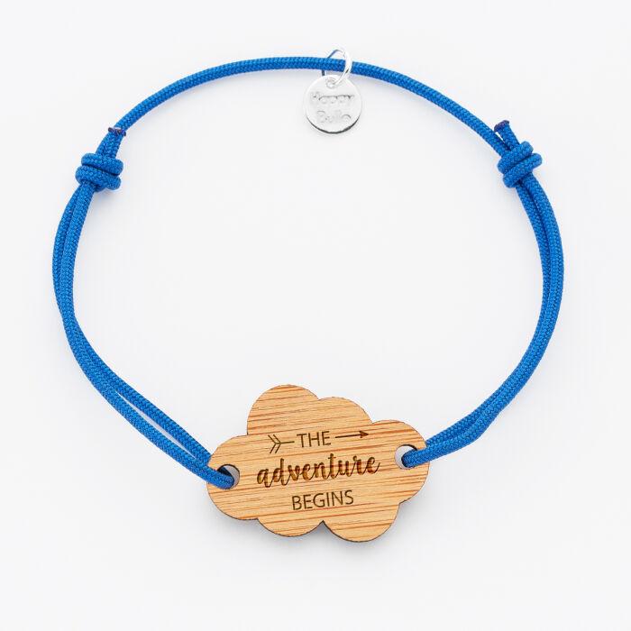 Personalised engraved wooden cloud 2-hole medallion bracelet 26x19mm - quote
