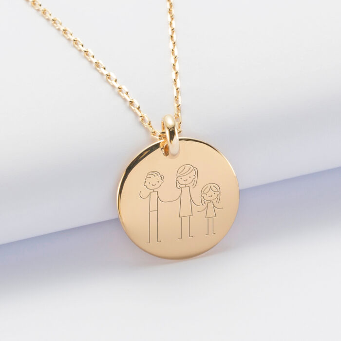 Personalised engraved gold plated rounded medallion pendant 20 mm - illustration