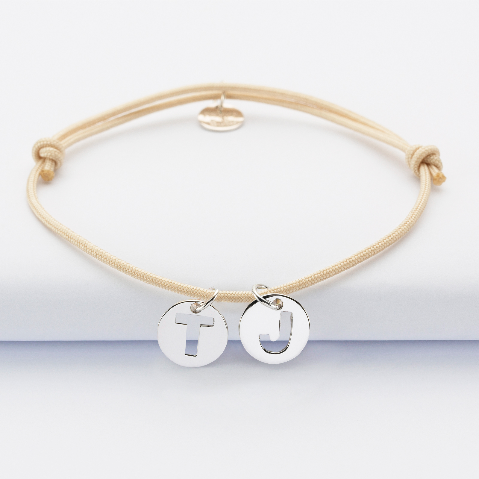 Personalised bracelet with 2 silver initial letter medallions 11mm - 1
