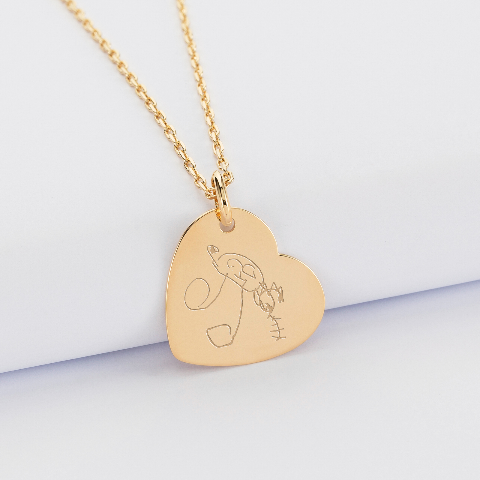 Personalised heart 19x21mm gold plated engraved medallion - sketch